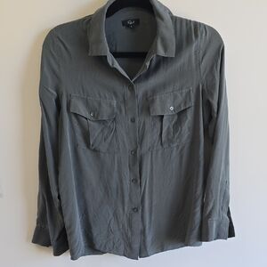 Rails Olive Green Button-Front Utility Blouse